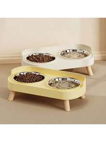 New Upgraded Dual Bowl Pet Feeder, Integrated Water And Food Bowls, Available In Plastic, Stainless Steel And Ceramic In Various Colors, Suitable For Your Pet (Random Color Sent) - 300ml - View 4