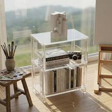 1件装优质透明亚克力边桌，双层小型边桌，适用于沙发和床边，简约现代美学客厅家具 - 方形 - 查看 4