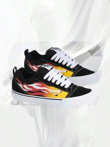 Vans Knu Skool Flame– Men's Lifestyle Sneakers – Shoes For Man -Vintage-Spring & Summer-Inspired Running Shoes, Shock-Absorbing Comfort, Gym To Streetwear Casual Wear-Mother's Day Gifts-Father's Day Gift–VN000EE6Y09 - 黑/紅/白 - 查看 2