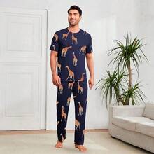 Shendy Vendy Men's Comfortable And Simple Home Loose Pajama Set - 黑色 - 查看 6