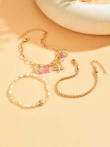 Bộ 3 vòng tay hạt cườm phong cách Bohemian, dây kim loại hợp kim hình sao biển với mặt dây chuyền đá màu sắc cho nữ, thích hợp để đeo hàng ngày, đi nghỉ mát, hẹn hò. Hình dạng, kích thước và màu sắc của các viên đá được chọn ngẫu nhiên. - nhiều màu - Xem 3