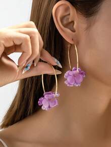 1 par de pendientes con forma de flor de acrílico único - Diseño minimalista retro, postes de pendientes de acero inoxidable, adecuado para uso casual y como regalo - Flores de color amarillo dorado y morado. - Ver 2