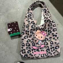 SANRIO 1pc New Leopard Cat Print Canvas Tote Bag, Large Capacity Women's Shoulder Handbag, Multifunctional Purse - Multicolor - View 2