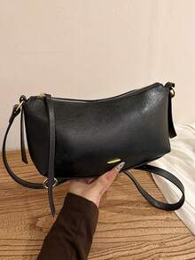 女士时尚复古油蜡皮革法棍单肩包 - 黑色 - 查看 3