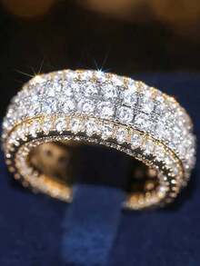 Nhẫn hình học hai lớp màu vàng lấp lánh thời trang, món quà trang sức dành cho phụ nữ đeo hàng ngày, đi làm hoặc dự tiệc. - Màu vàng - Xem 4