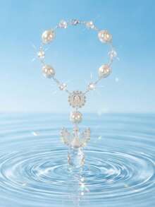 Gothic, Y2K, Layered Elegant Faux Pearl Silver Exquisite Sparkling Ins Fashion Women Beaded Bracelet Chain, Minimalist Chic Cross Prayer Bracelet, - White - View 3