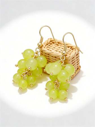 可爱绿色葡萄串吊坠耳环 - 卡哇伊水果耳环，Y2K风格美学饰品，适合夏季海滩度假派对