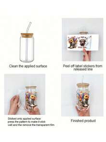 Pegatinas de cristal con estilo bohemio de pájaros y flores coloridos UV DTF, pegatinas para decorar vasos de 16 onzas de la marca Libbey, pegatinas resistentes al agua y a los arañazos para tazas, jarrones, cuadernos, portátiles y otras superficies duras, decoración del hogar - Multicolor - Ver 7