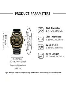 DOM 1pc Men's Watch, Retro Roman Numeral Dial Quartz Waterproof Wristwatch, Unique Magnetic Levitation Technology, Leather & Steel Strap, Suitable For Gifts And Daily Wear - Bronze Dial With Steel Strap - View 4
