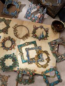 10张/包复古相框贴纸，创意美学贴纸，DIY装饰拼贴工艺材料，节日礼物，个性化剪贴簿学习用品（6种不同设计） - 中世紀紋章 - 查看 1