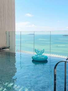 1pc Mermaid Tail Shaped Mint Green Swim Ring, Open Design Suitable For Photo Shooting, Summer Beach Outdoor Swimming Equipment, Outdoor Leisure Supplies - Mint Blue - View 6