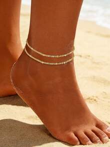 16pcs Versatile Minimalist Crystal Butterfly, Faux Pearl, Evil Eye, Starfish, Shell Elements Anklet Set, Suitable For Women & Girls, Beach Holiday Travel Gift - Yellow Gold - View 10