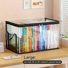 1pc New Book Storage Box, Classroom & Home Use Old Book Organizer, Desktop Dust-Proof Transparent Foldable Book Box - View 3