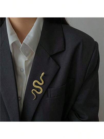 1pc New Arrival Brooch, Unisex Creative Snake Shaped Pin Badge, Vintage Lapel Pin Accessory