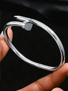 Bộ 3 vòng tay hình trái tim bằng thép không gỉ, đính đá Cubic Zirconia, trang sức thời trang phù hợp cho nữ giới đeo hàng ngày và làm quà tặng. - Bạc 1 - Xem 3