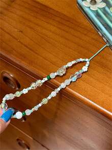 Comfort Fit Multi-Element 1pc Spring Green Shiny Flower Star Heart Beaded Phone Lanyard Keychain Camera Strap Anti-Lost Hanging Cord Spring Easter Gift - Green - View 3