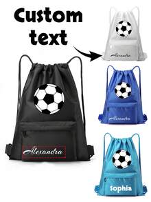 Customizable Drawstring Backpack, Customizable Football Drawstring Backpack, Personalized Football Print Customizable Name/Logo/Text Drawstring Gym Bag - Zipper Design Sports Travel Bag, Multiple Colors Available, Lightweight And Fashionable, Suitable For Travel, Fitness And Daily Use, Ideal Gift Choice For Athletes - Multicolor - View 4