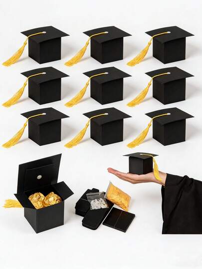 50/10/5/1pc-Pack Creative Graduation Cap Shaped Candy Gift Boxes,DIY Grad Cap Box For Baby Graduation Gift Graduation Party Favors Decor, For Graduation Ceremony, Graduation Season, Back To School, Graduation Decor, Birthday, Festival Celebration, Graduation Gifts