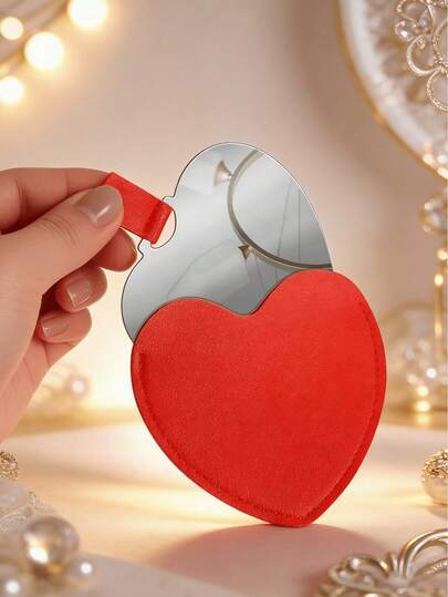 心形镜，纯色不锈钢手持化妆镜，粉底调色盘，不易碎便携化妆镜，可放入钱包和口袋，耐用金属化妆镜，方便日常补妆，轻巧便携，适合旅行、办公、学校和居家使用，简约紧凑的口袋镜，是女性和女孩的理想之选，实用美容配件，也是送给朋友、生日、情人节和节日的完美礼物。