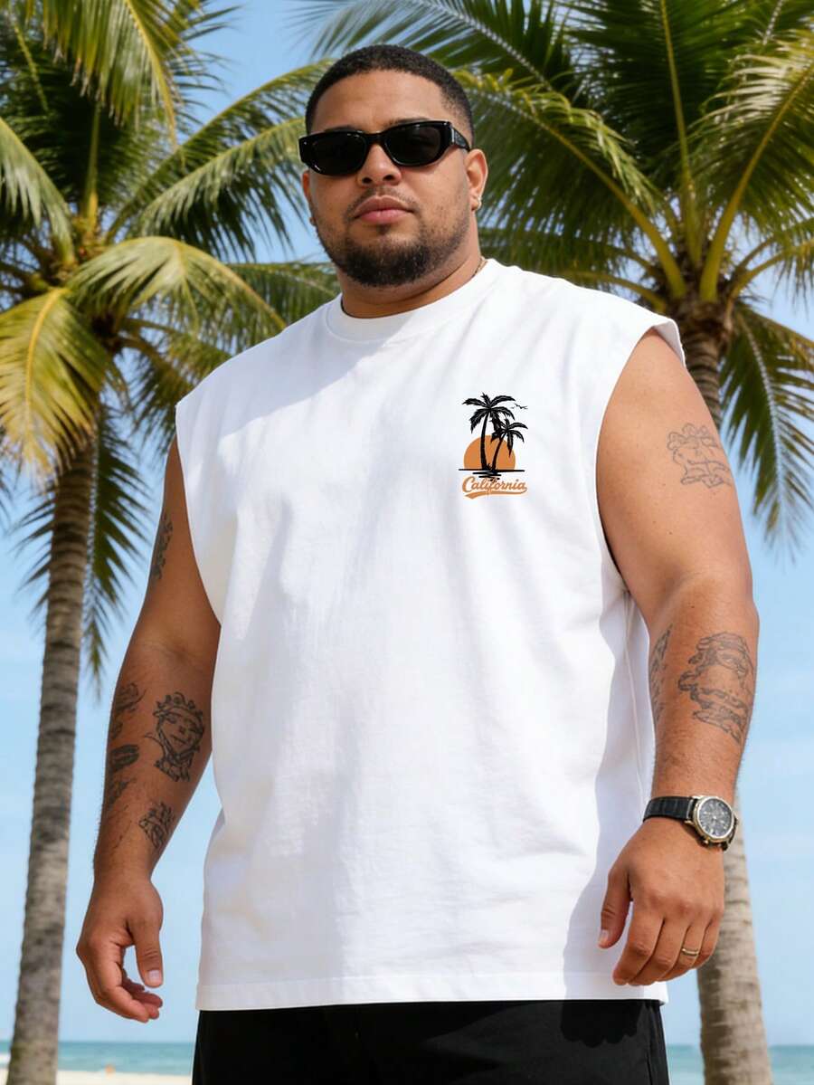 男士加大码T恤,夏季加大码男士休闲圆领背心,百搭修身,清爽活力,适合作为送给丈夫或男友的运动礼物 - 白色 - 查看 1