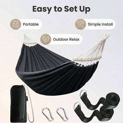 200x150cm Garden Hammock With Spreader Bar | Breathable Canvas Camping Hammock Bed | Portable Hanging Swing For Indoor/Outdoor Relaxation | Ideal For Patio, Beach & Backyard UK