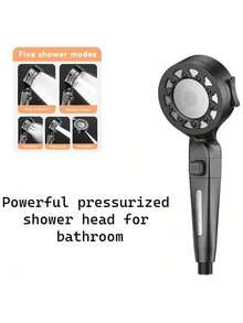 Musurjoy 5档高压淋浴喷头，手持式，带一键停止按钮，电镀银色 - 多色 - 查看 11