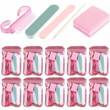 Bộ dụng cụ làm móng tay dùng một lần cơ bản 5 món - Giũa móng mini, khối đánh bóng móng, cán mềm, cọ, que gỗ cam, bộ dụng cụ làm móng đóng gói riêng lẻ, chăm sóc móng chân, vật tư salon - Nhiều màu - Xem 2