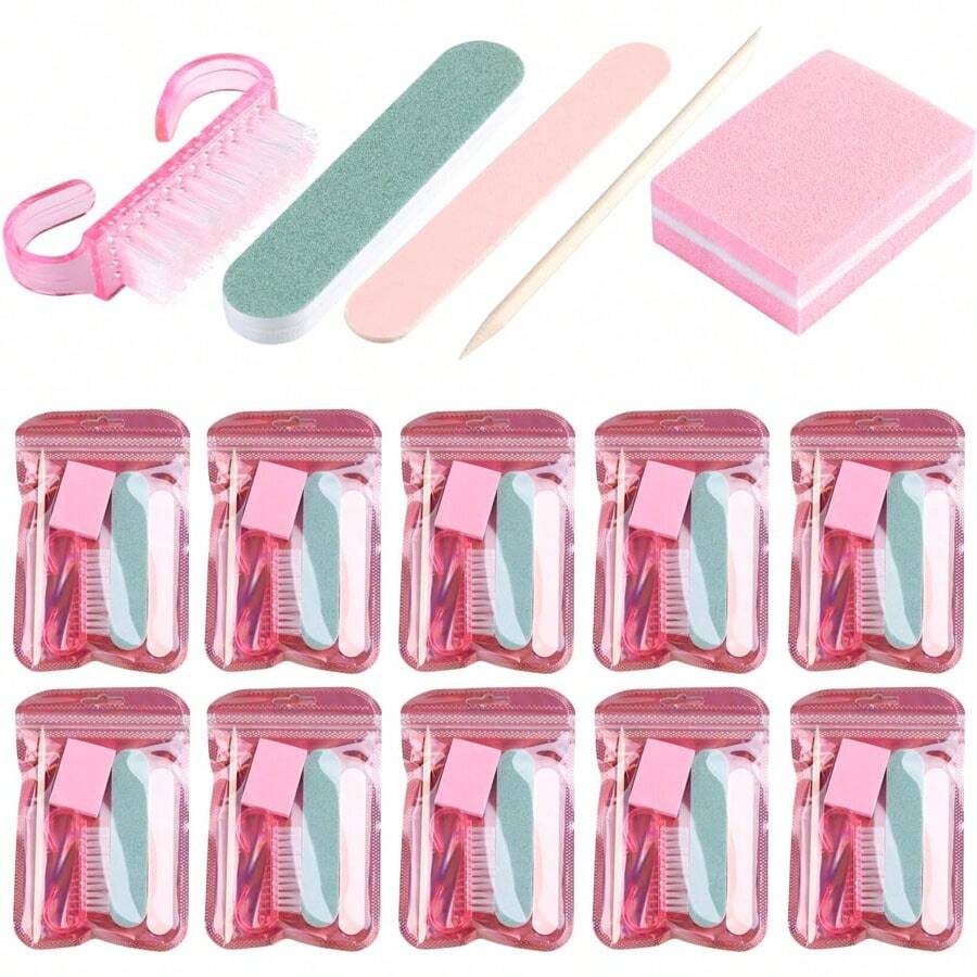 Bộ dụng cụ làm móng tay dùng một lần cơ bản 5 món - Giũa móng mini, khối đánh bóng móng, cán mềm, cọ, que gỗ cam, bộ dụng cụ làm móng đóng gói riêng lẻ, chăm sóc móng chân, vật tư salon - Nhiều màu - Xem 1