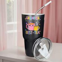 30oz Stainless Steel Tumbler Black White Options,  Grandma Youll Always Be My Best Tea Graphic Cups, Insulated Travel Coffee Mug With Lid And Straw , Double Wall Vacuum Reusable Travel Cups,  Funny Birthday Party Gift For Men - 黑色 - 查看 1