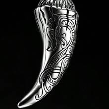 狼牙男士雕刻项链，男女皆宜的珠宝首饰，朋克，嘻哈，配饰，礼物 - 銀色 - 查看 5