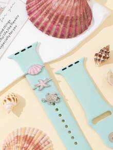 2026 Cinturino unisex di lusso per Apple Watch, decorato con tartaruga marina, stelle marine e conchiglie, con charms in metallo intarsiati di cristalli scintillanti, accessori in silicone per smartwatch, gioielli decorativi con animali carini, disponibile in 2 colori: oro rosa/argento - Come mostrato nella foto - Visualizzare 5