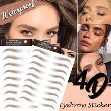 6张54对棕色4D仿真毛发防水眉毛纹身贴纸，可撕除，临时眉形修饰贴纸，拱形款式 - 棕色 - 查看 2