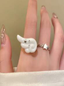 Bộ 1 chiếc nhẫn kiểu Hàn Quốc hình cánh sao, nhẫn đeo đốt ngón tay trơn đơn giản dễ thương, nhẫn xếp chồng độc đáo cá nhân hóa phù hợp cho nữ đeo hàng ngày. - trắng - Xem 2