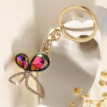 1 Fashionable And Gorgeous Butterfly-Shaped Key Chain Pendant, Inlaid With Rhinestone Glass, Suitable For Women's Car Key Bag Pendant Decoration And Gift Giving - 金色 - View 7