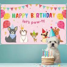 1pc Ticuenicoa Let's Paw-Ty Happy Birthday Themed Backdrops Puppy Dog Cat Doggy Pet Pink Girl Photography Background Birthday Banner For Puppy Bday Party Photo Booth Birthday Party Decorations - D - 查看 12