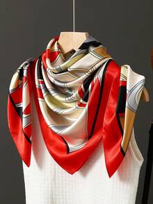 1条女士方形真丝围巾，时尚披肩，奢华遮阳头巾，新款印花围巾，35.4英寸颈巾，90*90厘米方形围巾，四季皆宜 - 彩色 - 查看 1