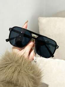1 par de gafas de aviador de estilo unisex con doble barra, disponibles en múltiples colores. Gafas básicas para mujer, adecuadas para atuendos de otoño/invierno, regalos de negocios casuales, estampado de leopardo, vacaciones de verano en la playa, al aire libre, viajes - Multicolor - Ver 7