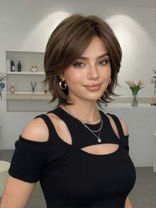 Short Brown Wigs Layered 80s Pixie Cut Wig With Bangs Synthetic Natural Fake Hair Wigs For Replacement Wigs Colourful Synthetic Hair Wig High Temperature Hair For Women Holiday Daily Fashion Style Synthetic Hair Wig Woven Hair Wig For Halloween And Christmas - màu nâu - Xem 1