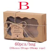 Bộ 150 món (50 hộp + 50 thẻ + 50 dây) Hộp giấy đựng kẹo, bánh quy, sô cô la cho các bữa tiệc ngày lễ, kèm thẻ và dây buộc, thích hợp để đóng gói quà tặng nhỏ trong các dịp cưới hỏi, sinh nhật, Ngày của Mẹ, lễ tốt nghiệp. Có thể đựng kẹo, bánh quy, sô cô la, bánh nướng, bánh rán, bánh tart, quà tặng nhỏ, mỹ phẩm, v.v. - Xem 8