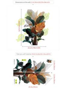 2片复古树叶墙贴，大型可移除植物树叶墙贴，适用于卧室背景墙 - 69265-浮影 - 查看 3