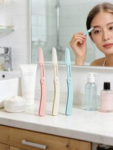 Bộ 10 dụng cụ tỉa lông mày gấp gọn | Chất liệu nhựa di động | Không dùng pin | Chống trầy xước | Dụng cụ tẩy lông nhẹ nhàng | Tỉa lông mày & cạo râu | Dụng cụ tẩy lông cho nữ | Dụng cụ làm đẹp cho người mới bắt đầu | Lưỡi dao thay thế được - Nhiều màu - Xem 2