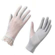 透气触屏手套 防滑冰丝手套 防晒蕾丝薄款骑行驾驶手套 - 彩色 - 查看 11