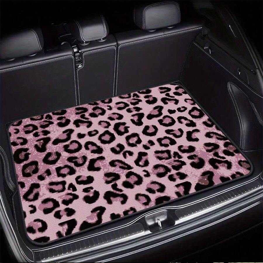 1 pieza Alfombra de baúl de coche con estampado de leopardo rosa - Antideslizante, fácil de limpiar, alfombra de piso de poliéster duradera para el interior del vehículo, mantiene el coche limpio y con estilo, se ajusta a la mayoría de los modelos de coches, alfombra de baúl para coche, accesorio de interior con estilo, alfombra de textura suave - 1 pieza - 29,5 x 39,3 pulgadas/75 x 100 cm - Ver 1