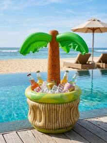 Ember Pendingin Bir Pohon Kelapa Hawaii Tiup - Dekorasi Pesta Kolam Renang Tropis & Ember Minuman dengan Kapasitas Es - Ideal untuk Perayaan Ulang Tahun & Aksesori Pantai - Ember Es Kaktus dengan Pola Bunga Hibiscus dan Permukaan Bertekstur - View 2