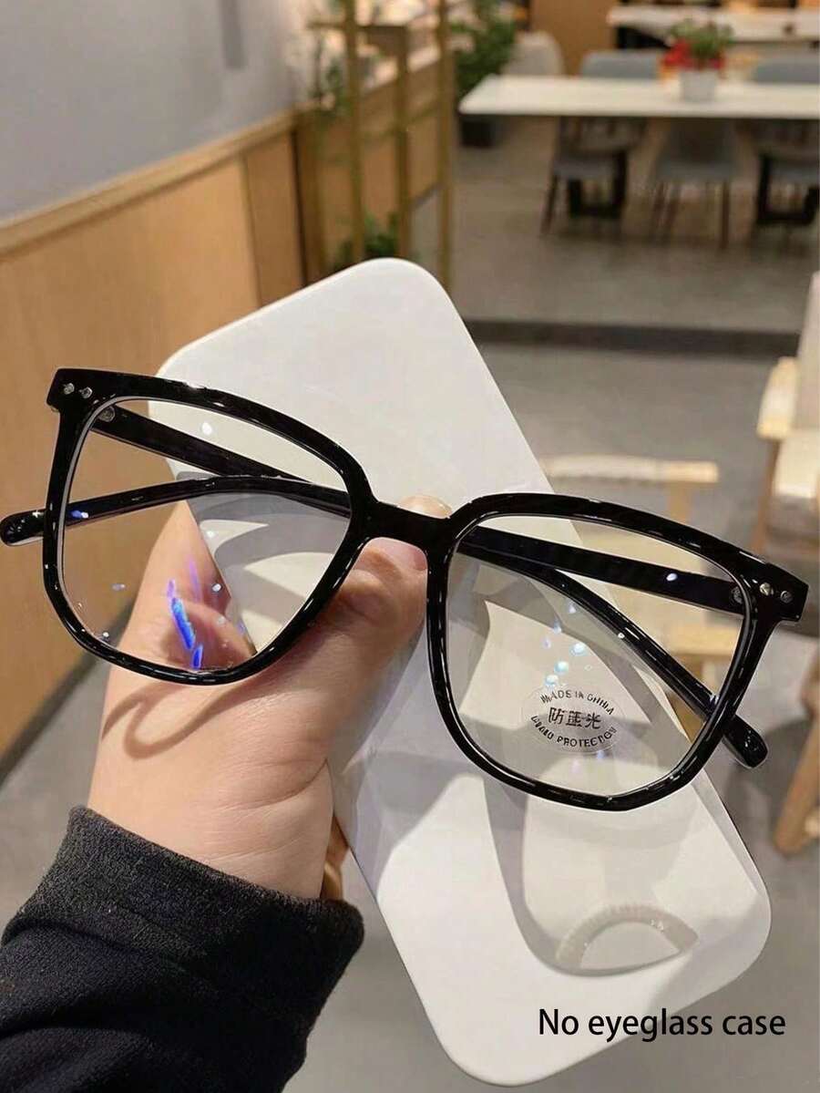 1 Pair Men's Plastic Square Frame Retro Classic Square Studded Fashionable Transparent Glasses - A - View 1