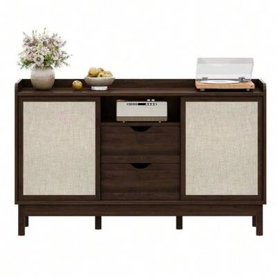 Sideboard, Sliding Doors, Double Drawers, Suitable For Living And Dining Rooms, Multifunctional Storage Furniture.