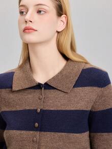 Women's Striped Knit Long Sleeve Cardigan Sweater - Multicolor - View 3