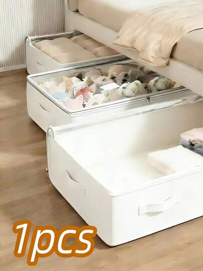 1 pieza Bolsa de almacenamiento plegable blanca - Solución de ahorro de espacio para debajo de la cama y el armario, bolsa organizadora multiusos para mantas, vestidos, ropa de cama, almohadas y ropa, artículo esencial de almacenamiento debajo de la cama, diseño plegable para un almacenamiento fácil, bolsa de almacenamiento práctica para la organización del hogar y el dormitorio, juego de 1 pieza blanca