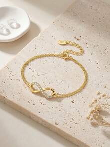 ORSA JEWELS 1 Piece S925 Silver 14k Gold Double Layered Infinite Style And Round Cut Zirconia Chain Bracelet Simple Jewelry For Women, Men For Wedding Party - SB136 - View 5