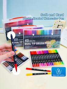 36/48支双头美术马克笔套装，适用于艺术家细头和毛笔，颜色随机，学生返校及成人书籍装饰绘画工艺套装礼品 - 均碼 - 查看 3